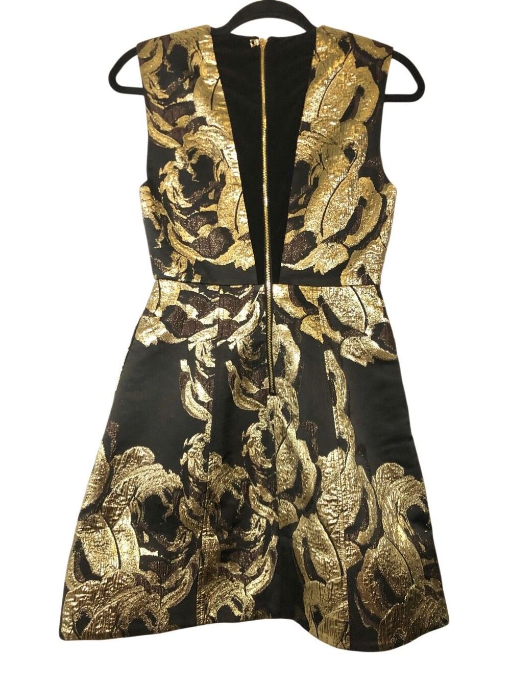 Alice + Olivia Pacey Gold Jacquard Brocade Mini Dress Size 0 Metallic Floral Coc - Picture 4 of 11